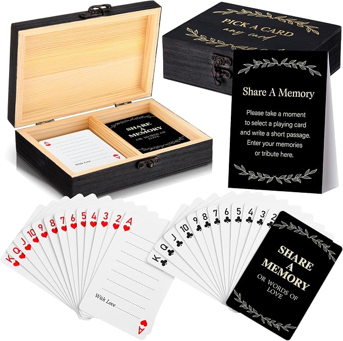 AceOrbit 57 Pcs Celebration of Life Memory Cards and Box Set | Share a Memory with Display Sign and Wooden Card Holder Box Memorial Table Card for Funeral Service Guest Book Alternative by Unknown