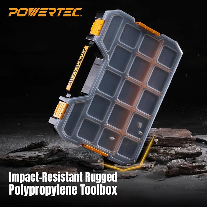 POWERTEC Stackable Tool Box Organizer with Removable Dividers - 17 Compartments, Interlocking, Portable Design, 2-Pack (72118-P2) - Image 5