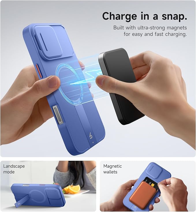 SURITCH for iPhone 16 Pro Max Case with Magnetic Camera Slide Cover and Adjustable Kickstand, Compatible with MagSafe, Shockproof Bumper Case Slim Protective Cover 6.9 Inch, Starlight Blue - Image 3