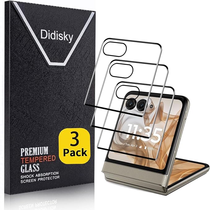 Didisky 3 Pack Front Screen Protector for Motorola Moto Razr 2024 2025,3D Curved Tempered Glass Screen Cover,Anti Scratch,Curved Full Cover,9H Hardness by Didisky
