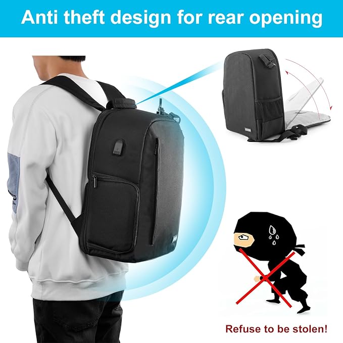 CADeN Camera Backpack Bag for DSLR/SLR Mirrorless Camera Waterproof with 15.6 inch Laptop Compartment, USB Charging Port, Tripod Holder, Rain Cover, Camera Case Compatible for Sony Canon Nikon Black L - Image 2