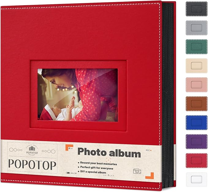 Popotop 4x6 Photo Album Holds 500 Pictures, Vegan Leather Hardcover | 500-Photos Capacity, Clear Slip-In Pockets, Large Collection Format, Front Photo Window, Gifts for Family Wedding Baby by Popotop