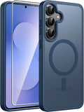 FNTCASE for Samsung Galaxy S25 FE Case, Fit for Magsafe, Screen Protector | Translucent Matte Magnetic Back, 14FT Military Grade Drop Protection, Slim Shockproof Protective Phone Cover, Blue by FNTCASE