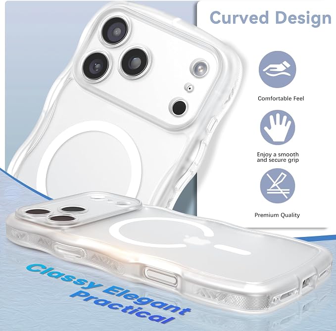 BENTOBEN Magnetic for iPhone 17 Pro Case, Cute Wavy Full Camera Protection [Compatible with MagSafe] Matte Anti-Slip Bumper Women Girls Boys Protective Cover for 17 Pro 6.3", Clear White - Image 5
