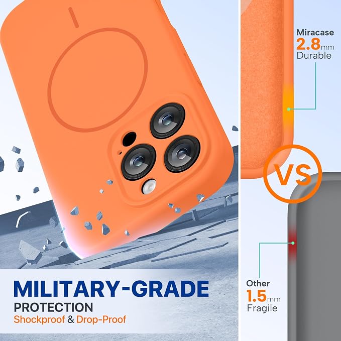 miracase Magnetic for iPhone 16 Pro Max Case, [Soft Anti-Scratch Microfiber Lining], Compatible with MagSafe, Liquid Silicone Case Shockproof Drop Protection Phone Case for 16 ProMax, Sunset Orange - Image 4