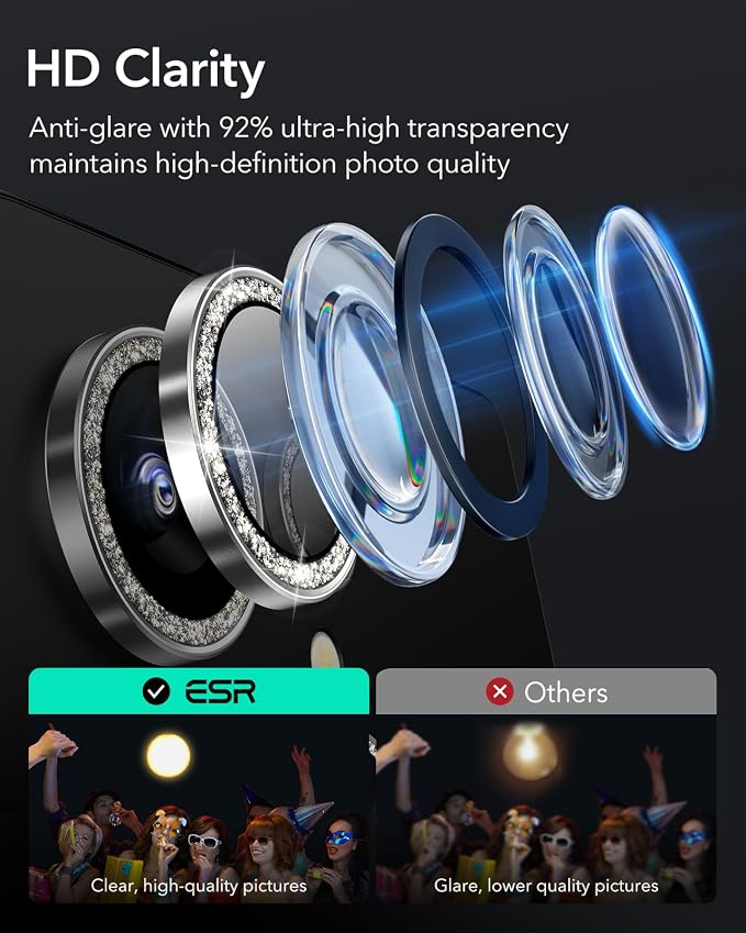 ESR for Galaxy S25 Ultra Camera Lens Protector, 1 Pack, Glitter Silver | Individual Camera Cover, 9H Tempered Glass, Original Camera Clarity, Scratch-Resistant, Case Friendly - Image 5