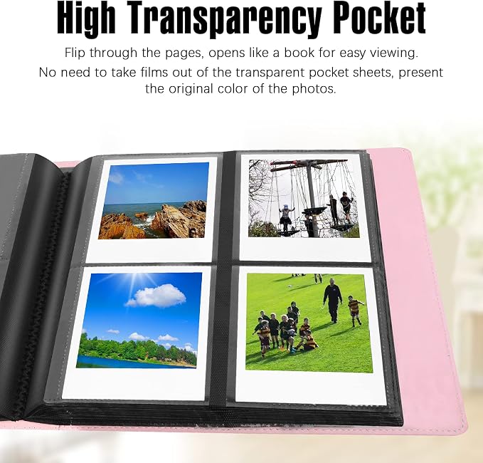 Veicevol 192-Pocket Album for Polaroid i-Type, 600 & SX-70 Photos, Pink | Designed for Fujifilm Instax Wide Photos, Water-Resistant PU Leather Cover, Family Memories, Securely Holds Up to 192 Photos - Image 4