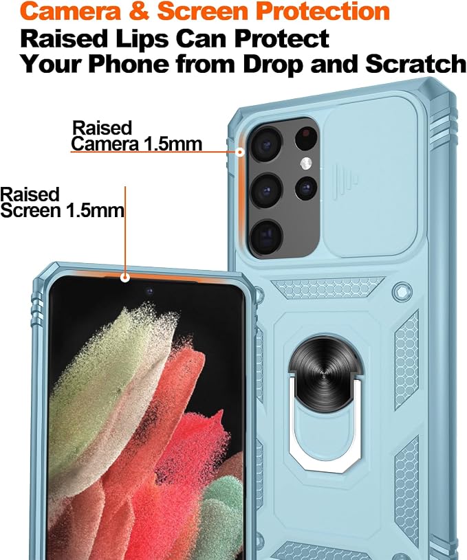 Gritup for S21 Ultra Case: Galaxy S21 Ultra 5G Case with Screen Protector*2 | Magnetic Stand & Slide Camera Cover | Shock Proof Military-Grade para Samsung S 21 Ultra Cover, Green - Image 5