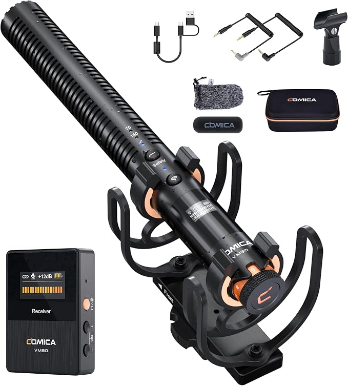 COMICA VM30 Wireless Shotgun Microphone for iPhone Canon Nikon Sony Camera | Wired&Wireless Modes, Noise Cancellation, Safety Mode, 48H Working, 328ft Range, Video Mic for Film Podcasting Live Streaming by COMICA