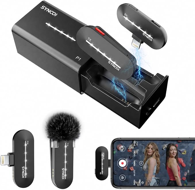 SYNCO Wireless Lavalier Microphone for iPhone, 48kHz/24Bit Clip-On Lapel Mic with Charging Case, Plug & Play Noise Cancelling Mic for iPad, Smartphones, YouTube, TikTok, Vlog & Live Streaming by SYNCO
