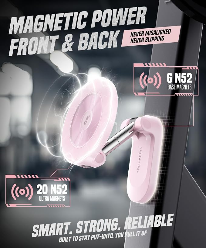 All Metal Dual Magnetic Gym Phone Holder for MagSafe, Pink | 360°Adjustable, Fit for iPhone/Android, Tri-Axis Phone Mount,Gym Accessories for Bodybuilder Men Women Workout Recording - Image 2