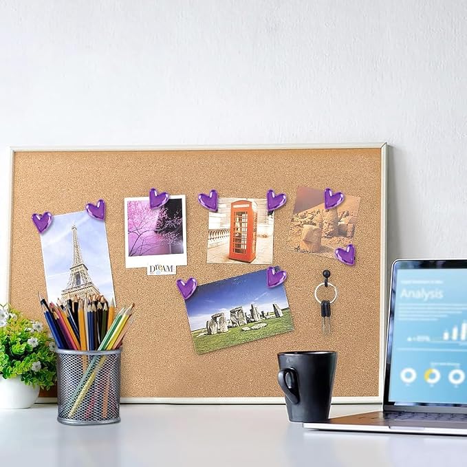 50 pcs of Cute Soft Wooden Board thumbtack with Golden Hearts can be Used for Photo Walls, memos, whiteboards, and Decorative thumbtack (Purple) - Image 5