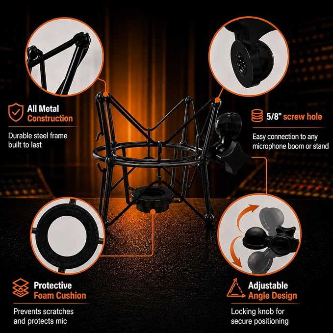 Microphone Shock Mount Mic Holder - Anti Vibration Spider Shockmount Compatible with Many Condenser Mics Like AT2020 MXL 770 MXL 990 Samson G Track Pro Rode Procaster NT1-A Neumann U87 etc. - Image 3