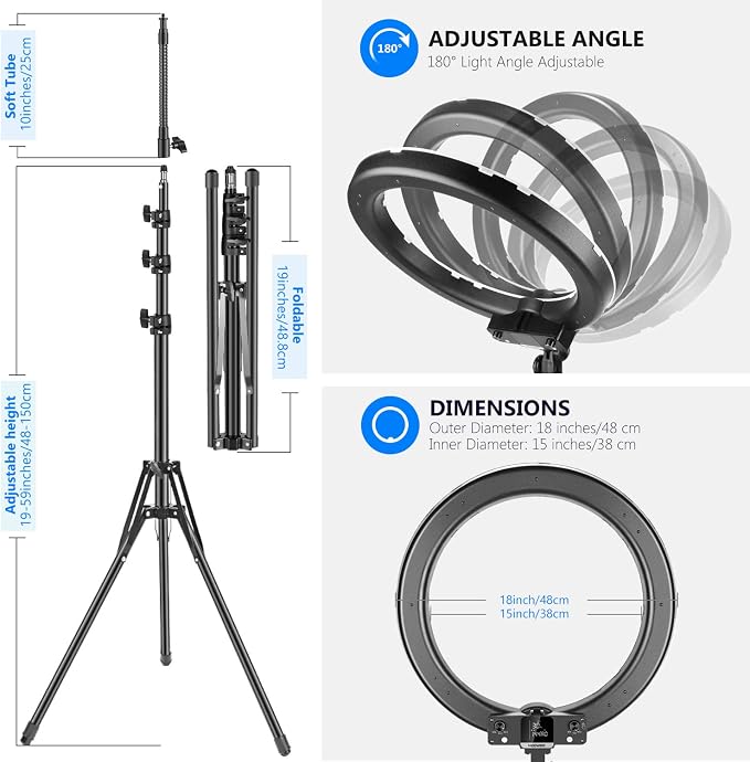 Neewer 18-inch RGB Ring Light with APP Control, Dimmable Bi-Color 3200K-5600K CRI 97+ LED Ring Light with Stand, 0-360 Full Color, 9 Scenes Effect for Selfie/Makeup/Party/Vlog/YouTube/Photography - Image 3