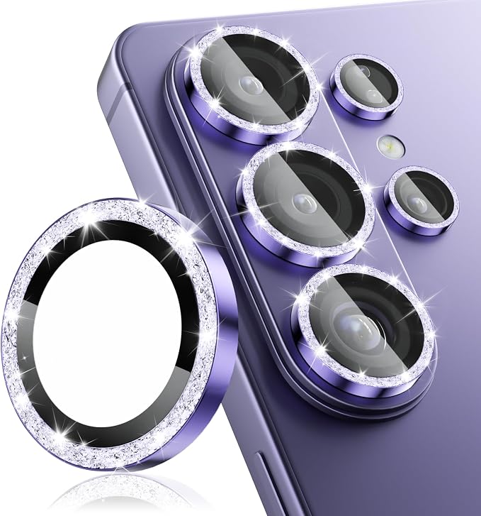 CloudValley for Samsung Galaxy S26 Ultra Camera Lens Protector Bling | 9H Tempered Glass + Aluminum Alloy Lens Protective Ring [Glitter Decoration] Ultra-HD Individual Lens Cover,Glitter Purple by CloudValley