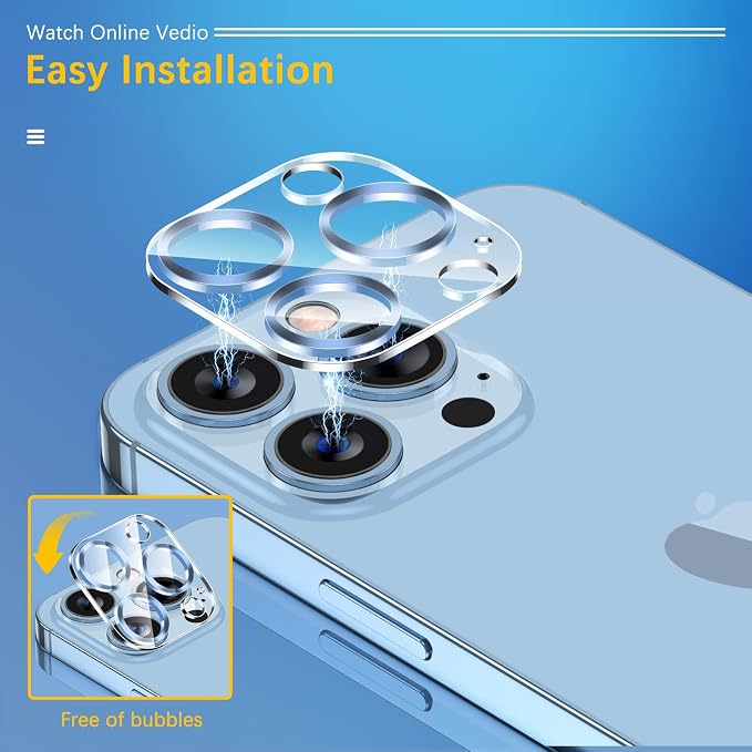 UniqueMe 3 Pack Lens Protector for iPhone 13 Pro/Pro Max-Sierra Blue | Tempered Glass, Case Friendly, New version, Scratch-Resistant, Easy Installation, with iPhone 13 Pro 6.1", 13 Pro Max 6.7" - Image 4