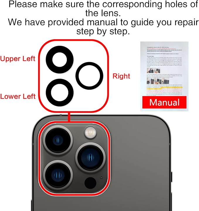 2PCS ASDAWN Back Rear Camera Lens Glass Replacement for iPhone 13 Pro Max and 13 Pro Camera Glass Lens Replacement with Pre-Installed Adhesive + Repair Tool Kit + Installation Manual - Image 6