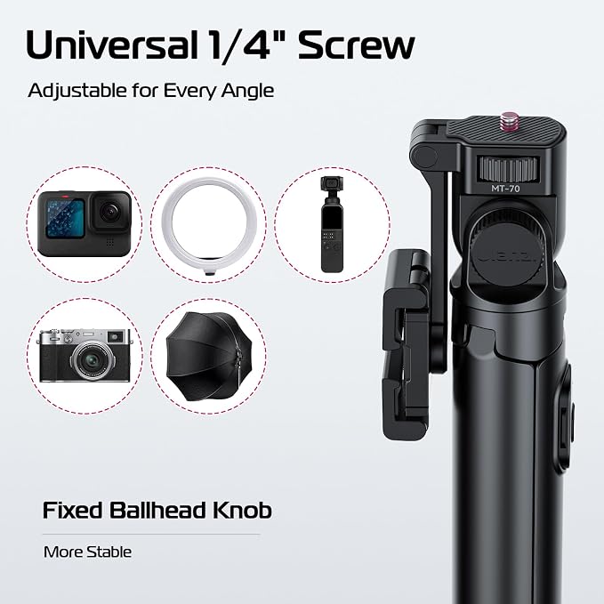 ULANZI MT-70 Extendable Tripod, 63" Selfie Stick Vlog Stand w 2 Phone Clips | 360° Rotate, Two Clips as Teleprompter, Cold Shoe, Camera Holder Extendable Tripod for iPhone Pocket 4 Luna Nano - Image 7