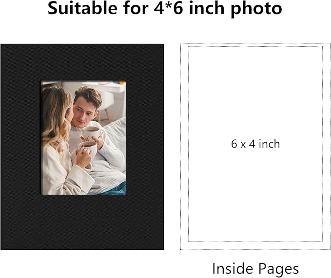 Small 4x6 Photo Album 100 Pockets Linen Cover Black | Linen Cover, Front Window, Portable Mini Picture Book, Family Travel Wedding Memory Keepsake - Image 2