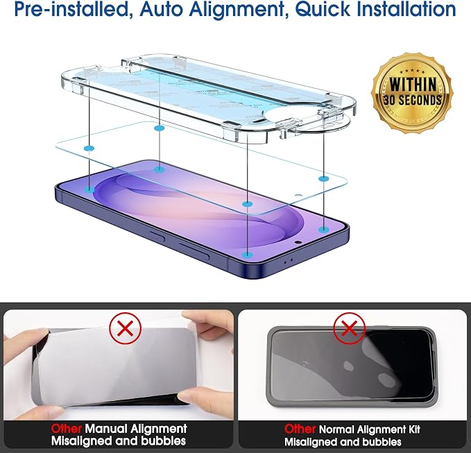 amFilm OneTouch for Samsung Galaxy S26 Ultra Screen Protector TemperedGlass | Auto-Alignment, 30s Install, Bubble Free, Scratch & Drop Protection, HD Clear, Camera Lens Protector, 2+2 Pack (S26U-6.9'') - Image 3