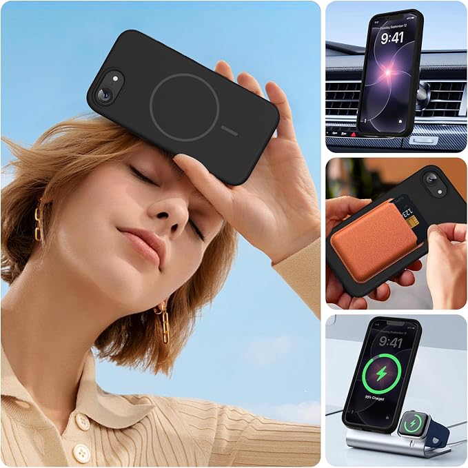 miracase Magnetic for iPhone 17e Case & iPhone 16e Case, [Soft Anti-Scratch Microfiber Lining], Compatible with MagSafe, Silicone Shockproof Protection Phone Case for iPhone 17 e/16 e, Black - Image 6