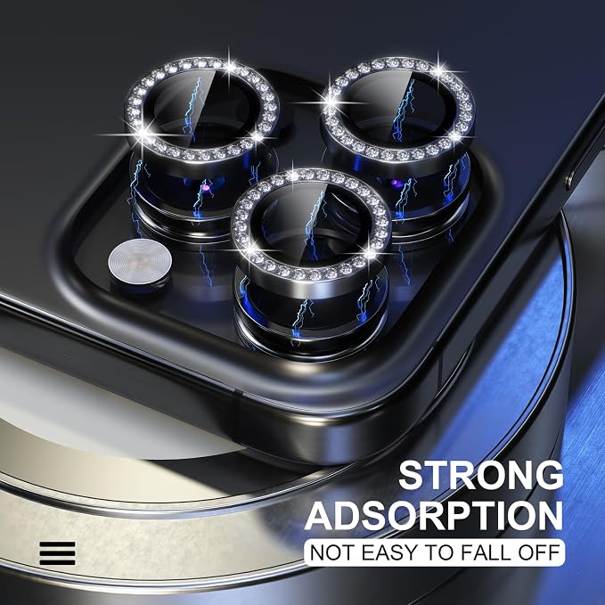 Choiche for iPhone 15 Pro/iPhone 15 Pro Max Camera Lens Protector | Ultra HD, Bling 9H Tempered Glass Camera Cover Screen Protector Metal Ring Decoration Accessories (Diamond-Black) - Image 6