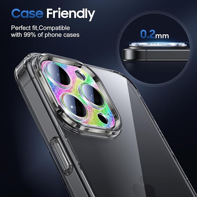UniqueMe for iPhone 16 Pro/16 Pro Max Camera Lens Protector-Bling Colorful | 3 Pack, Drop Protection, Case Friendly, 9H Tempered Glass, Camera Cover Screen, Update New Version - Image 6