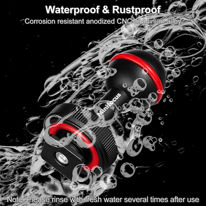 MINIFOCUS 1'' Ball Clamp Mount with Cold Shoe Ball Mount Head Base Adapter Connector for Diving Light Arm Underwater Camera Waterproof Housings Case Video/Flash/Strobe Hot Shoes - Image 6