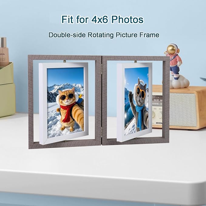 4X6 Rotating Picture Frame Collage Wooden 4x6 Double-Sided Picture Frame Multiple Desktop Display, Gray Hinges Foldable Family Photo Frames Office Desk Decor Gifts for Women Her Moms - Image 6