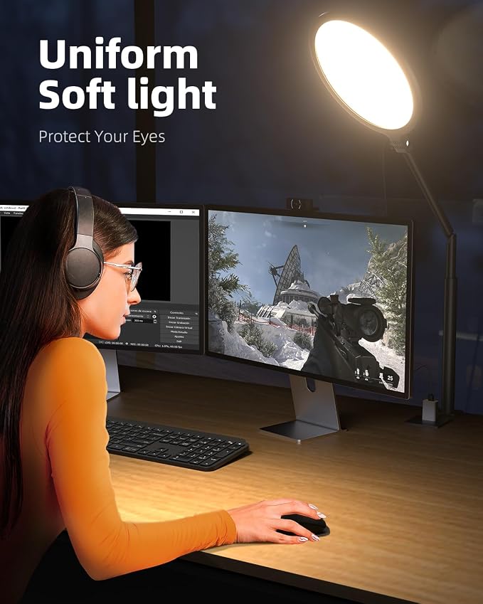 10.2" Desk Ring Light with Stand, 360° Rotate Desk Lamps for Home Office with C-Clamp, Flexible Height Desk Light, Adjust Arm Ring Light for Desk, Podcast, Gaming, Recording, Zoom Lighting - Image 4