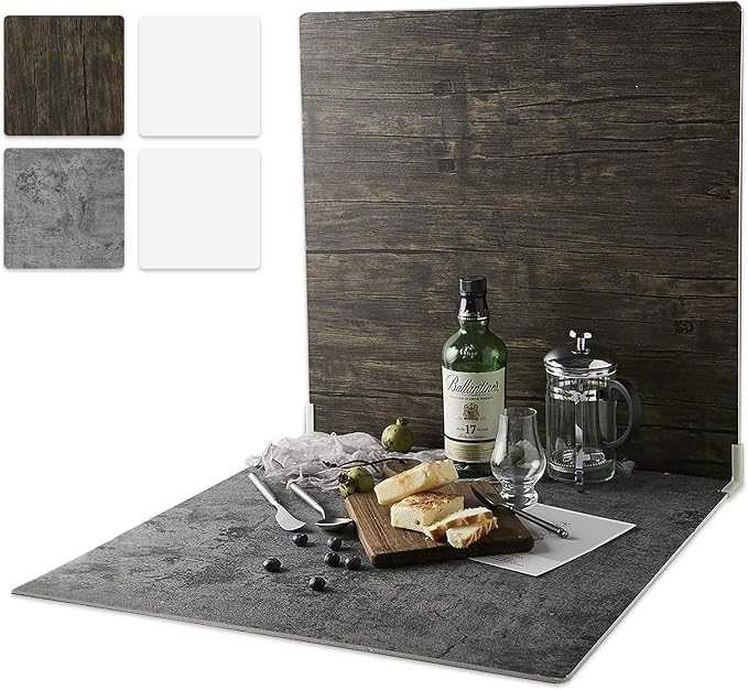 2 PCS Boards Photo Backdrop for Flat Lay, Food Photography Background 24x24 Inch, BEIYANG (Black Walnut+Dark Gray) by BEIYANG