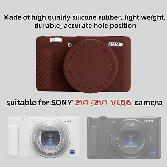 Camera Case for Sony ZV1 Digital Camera.ZV-1 Accessories | Soft Silicone Protective Case Removable Lens Cover,Comes with 2 Screen Protectors and 1 Wrist Strap.(Coffee) - Image 2