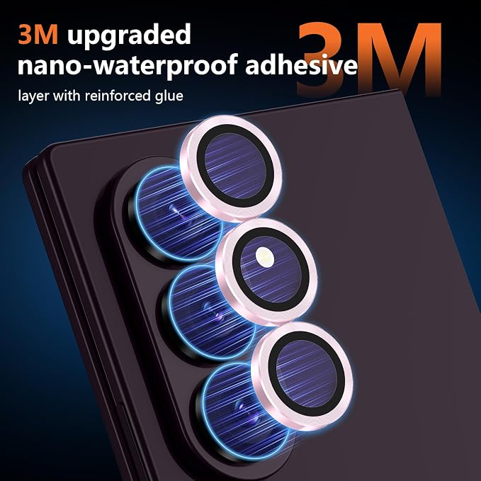 for Samsung Galaxy Z Fold 8 Ultra Camera Lens Protector, Individual Metal Ring Tempered Glass Lens Cover, [Strong Adsorption] Scratch Resistant Ultra-Thin HD Clear Lens Cover, 1 Set-Pink - Image 4