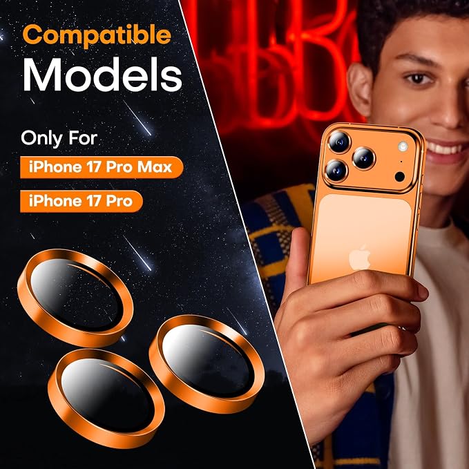 Camera Lens Protector for iPhone 17 Pro Max/17 Pro- Cosmic Orange | 9H Tempered Glass, Metal Individual Camera Cover, Accessories, Anti-drop, Case Friendly, HD Clear, Anti-Scratch - Image 6