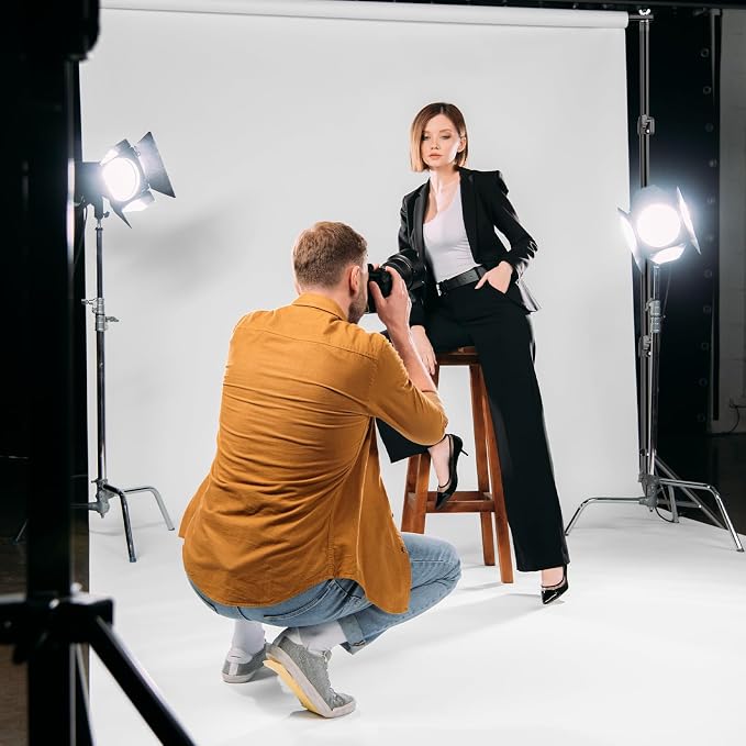 EMART Heavy Duty Photo Backdrop Stand Kit 10 x 10 FT with White Backdrop | Background Stand Backdrop-White, 6Clamps, 2Sandbags for Photography Studio, Video Recording, Live Stream, Zoom, Portrait, Pet - Image 3