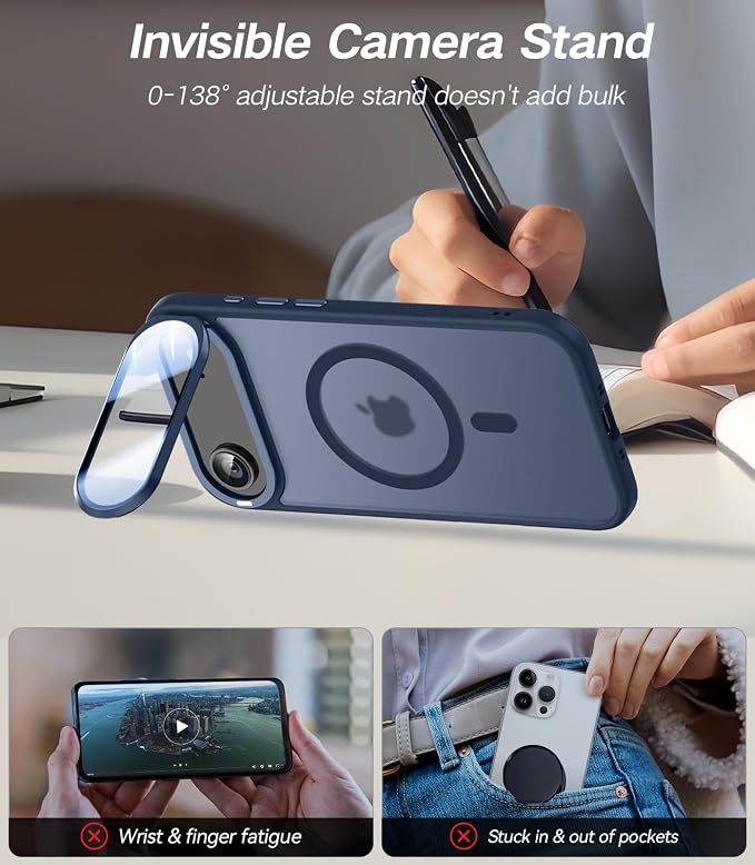 VOFATA [Upgraded Full Camera Protection] for iPhone Air Case with Camera Cover Stand [Fit for MagSafe][10FT Mil-Grade Protection] Translucent Magnetic Phone Cover for iPhone 17 Air Case, Blue - Image 3