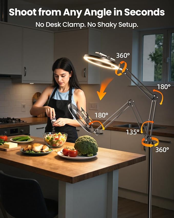 Ring Light with Stand Tripod for iPhone – Evershop 10” Overhead Camera Mount, 70.8” Tall Adjustable Selfie Light with Phone Holder for Video Recording, Photography, Streaming, TikTok, YouTube - Image 2