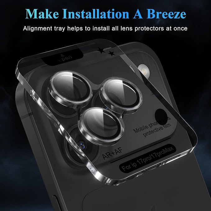 YWXTW Camera Lens Protector for iPhone 17 Pro/iPhone 17 Pro Max, [1 Step Installation Tray] Tempered Glass Screen Protector Metal Individual Camera Cover Accessories Case Friendly (Transparent) - Image 5
