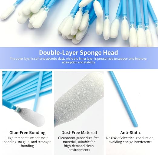 100 Pcs Solvent Resistant Professional Lint Free Swabs, 6.37" Long Handle Foam Swabs for Electronics, Camera Sensors, Printers, Optical Lenses - Image 4