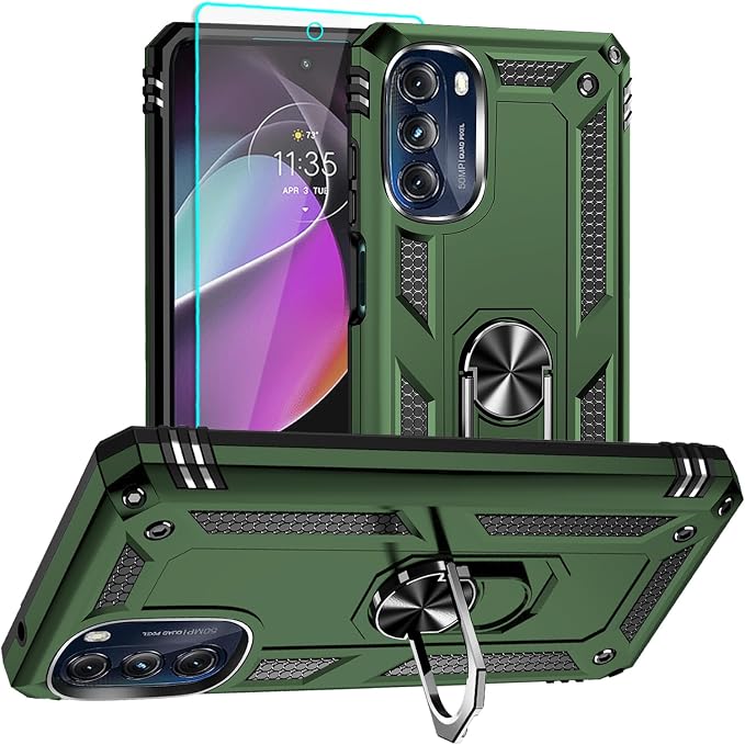 for Moto G 5G 2022 Case, Motorola Moto G 5G Case with HD Screen Protector, [Military Grade 16ft. Drop Tested] Ring Shockproof Protective Phone Case for Motorola G 5G 2022,Army Green by Aozuoton