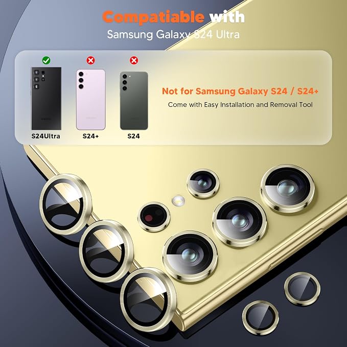 Hoerrye for Samsung Galaxy S24 Ultra Camera Lens Protector, Case-Friendly, Ultra-HD 9H Tempered Glass Screen Protector, Anti-Scratch, Space Titanium Military-Grade Drop Protection, Titanium Yellow - Image 2