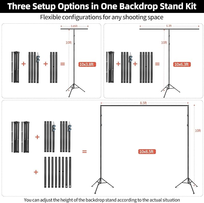 Hemmotop Adjustable Backdrop Stand 10x8.5ft Heavy Duty | With 2 Sandbags, 7 Widths, Assembles to T-Shaped Stand, for Banner, Projector Screen, Balloon, Ideal for Wedding, Birthday - Image 6