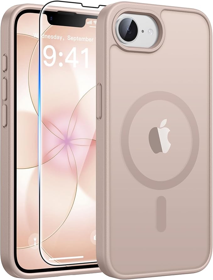 FNTCASE for iPhone 17e/ iPhone 16e Case, Fit for Magsafe, Screen Protector | Translucent Matte Magnetic Back, 14FT Military Grade Drop Protection, Shockproof Protective Phone Cover, Desert Gold by FNTCASE