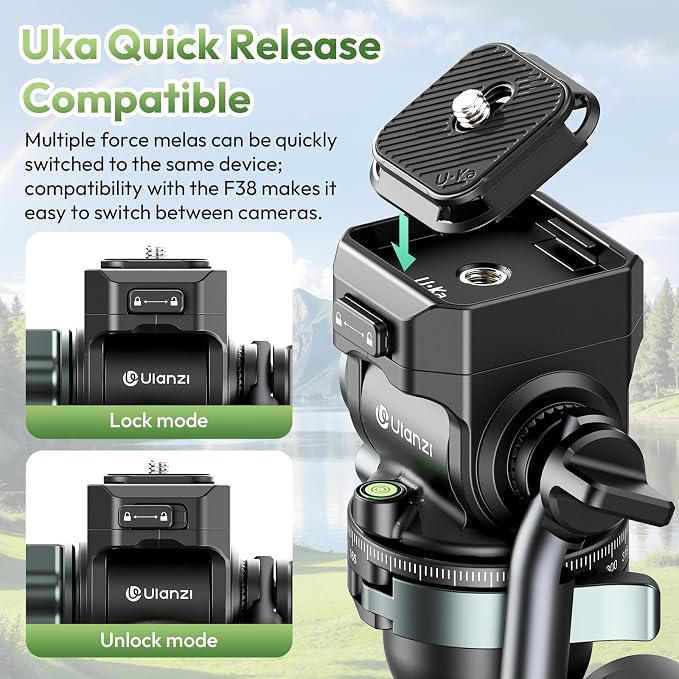 ULANZI JJ06 GlideGo Carbon Fiber Video Tripod, 73.6in, 11lb Load | Dual 360° Pan Head, Portable Lightweight Pro Carbon Fiber, UKA Quick Release, Professional Travel Tripod, with Bag - Image 4