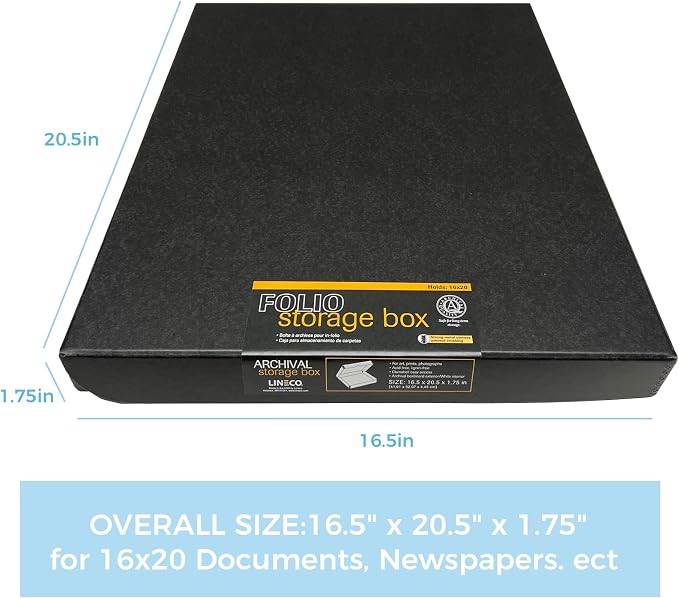 Lineco Clamshell Archival Storage Box, 16.5x20.5x1.75 Inch, Black | Acid-Free with Metal Edge Boxboard, Organize and Store Photos Documents Cards Negatives Magazine Prints Family Records DIY - Image 2