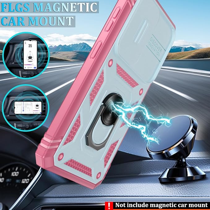 Gritup for Samsung Galaxy S26 Case with Slide Camera Cover | 2*Screen Protector, Build in 360° Rotating Ring Kickstand, Military Grade Protective Cover for Samsung S 26, Green+Pink - Image 7