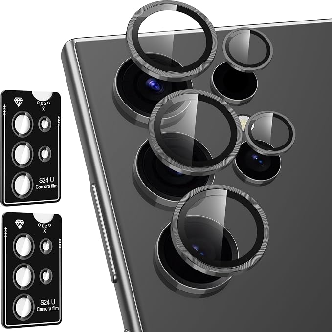 for Samsung Galaxy S24 Ultra Camera Lens Protector, Individual Metal Ring Tempered Glass Lens Cover, [Strong Adsorption] Scratch Resistant Ultra-Thin HD Clear Lens Cover, 2 Sets-Gray by Btscase
