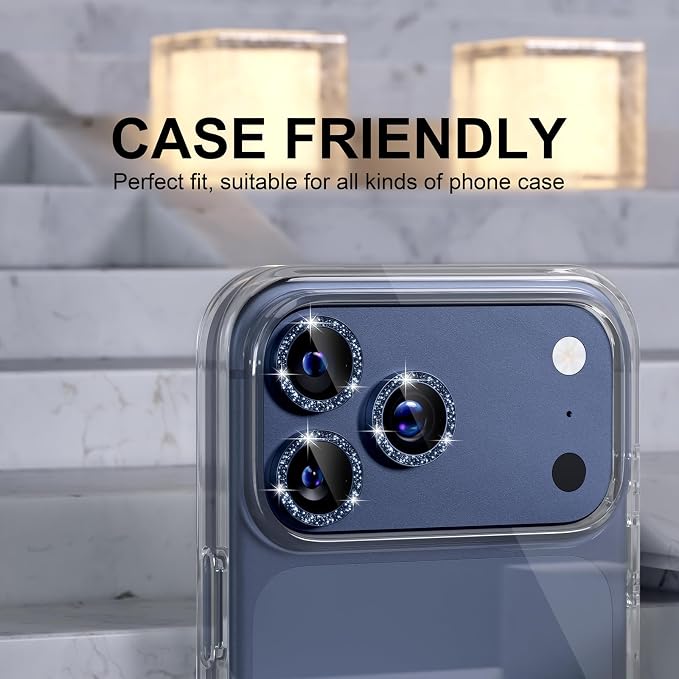 Choiche for iPhone 17 Pro/iPhone 17 Pro Max Camera Lens Protector | Ultra HD, Bling 9H Tempered Glass Camera Cover Screen Protector Metal Ring Decoration Accessories (Glitter-Blue) - Image 5