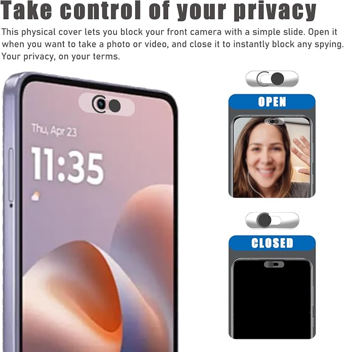 Front Camera Cover Compatible for Smartphones,Webcam Cover Compatible for Pixel/Galaxy/iPad,Protect Privacy and Security,Camera Slide Protection,2 Pack-Black - Image 3