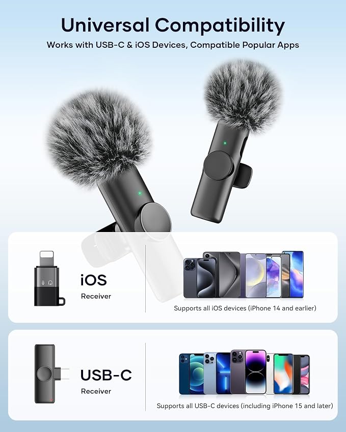 Wireless Microphone for iPhone iPad and Android Phone, 2 Pack Wireless Lavalier Lapel Mic with Noise Reduction, Plug and Play Mini Microphone for Video Recording Interview Podcast YouTube TikTok Vlog - Image 8